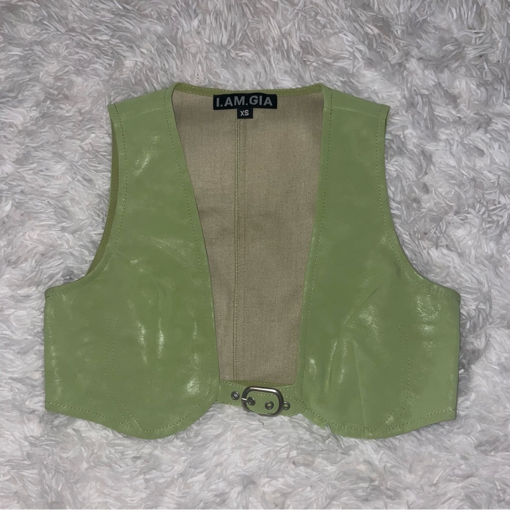 I AM GIA Green Leather Vest Crop Top